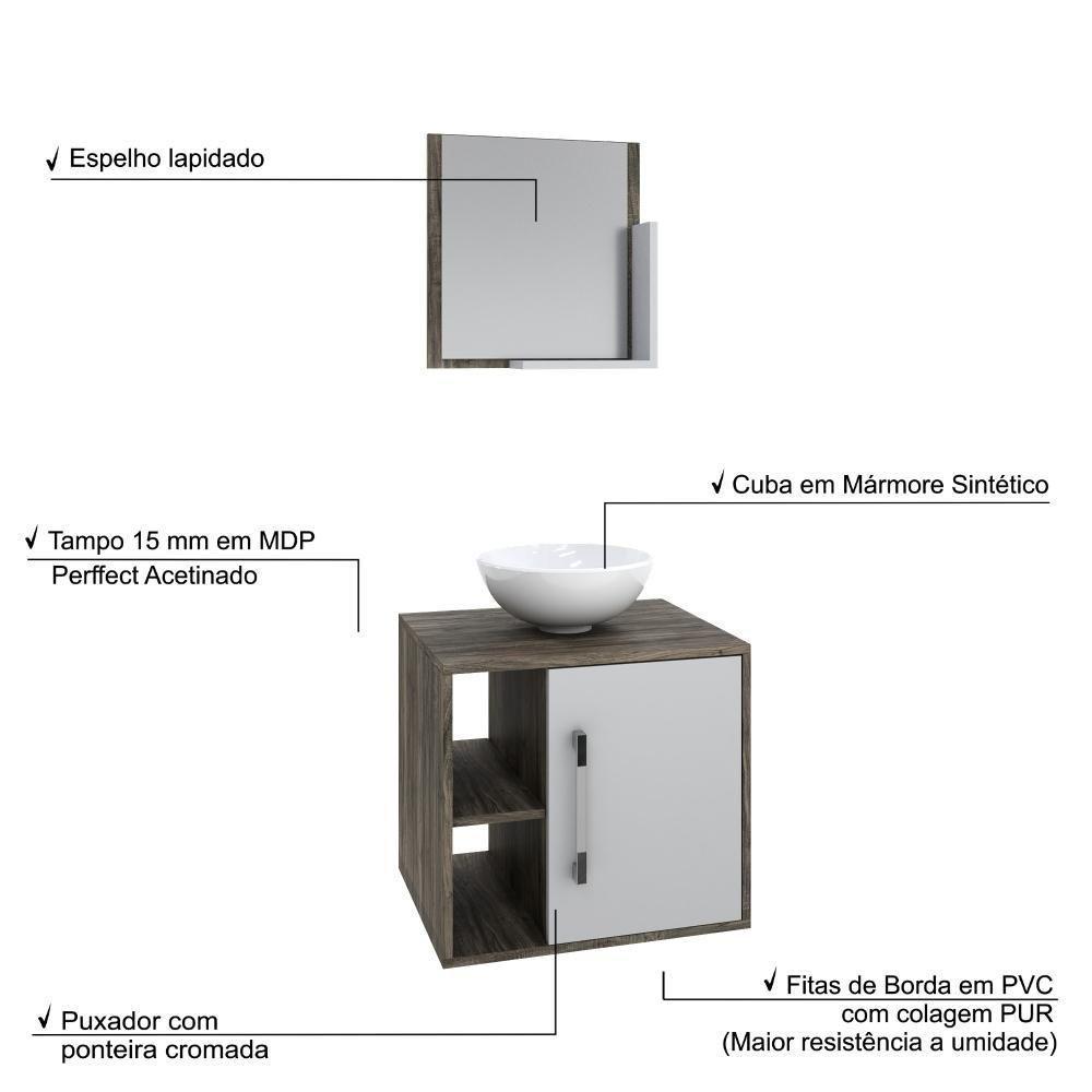 Conjunto Balcão C-cuba R30 E Espelheira Soft 500 Carvalho Dark Carvalho Dark C-branco Chess - 4