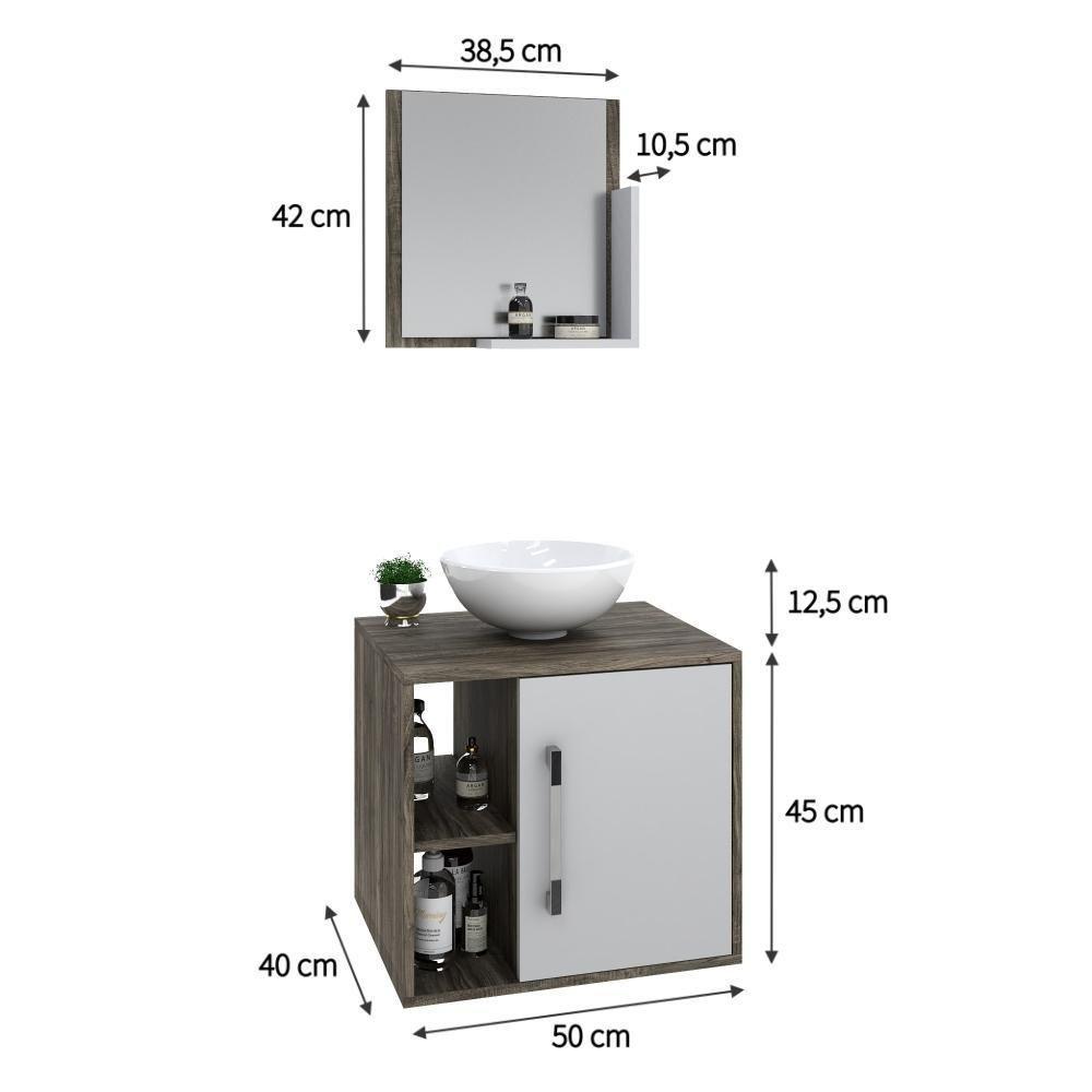 Conjunto Balcão C-cuba R30 E Espelheira Soft 500 Carvalho Dark Carvalho Dark C-branco Chess - 5