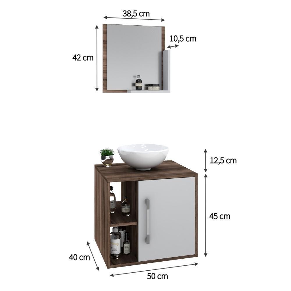Conjunto Balcão C-cuba R30 E Espelheira Soft 500 Nogal Nogal C-branco Chess - 5