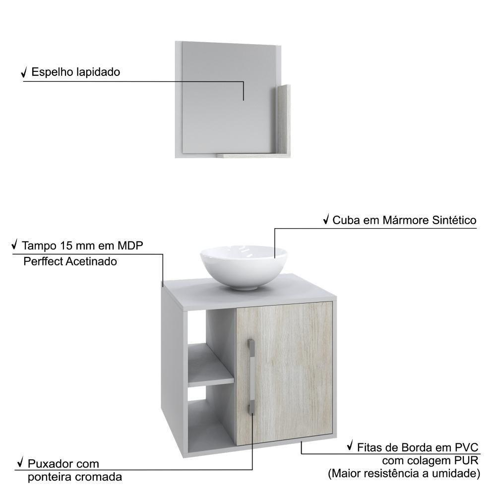 Conjunto Balcão C-cuba R30 E Espelheira Soft 500 Branco Chess C-preto ônix Branco Chess C-snow - 4