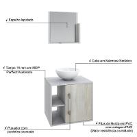 Conjunto Balcão C-cuba R30 E Espelheira Soft 500 Branco Chess C-preto ônix Branco Chess C-snow