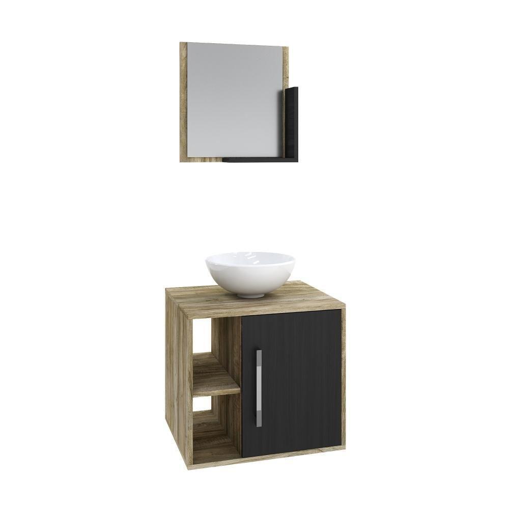 Conjunto Balcão C-cuba R30 E Espelheira Soft 500 Carvalho C-branco Chess Carvalho C-preto ônix - 2