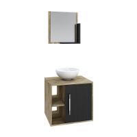 Conjunto Balcão C-cuba R30 E Espelheira Soft 500 Carvalho C-branco Chess Carvalho C-preto ônix - 2