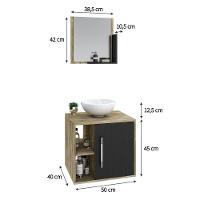 Conjunto Balcão C-cuba R30 E Espelheira Soft 500 Carvalho C-branco Chess Carvalho C-preto ônix