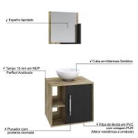 Conjunto Balcão C-cuba R30 E Espelheira Soft 500 Carvalho C-branco Chess Carvalho C-preto ônix - 5