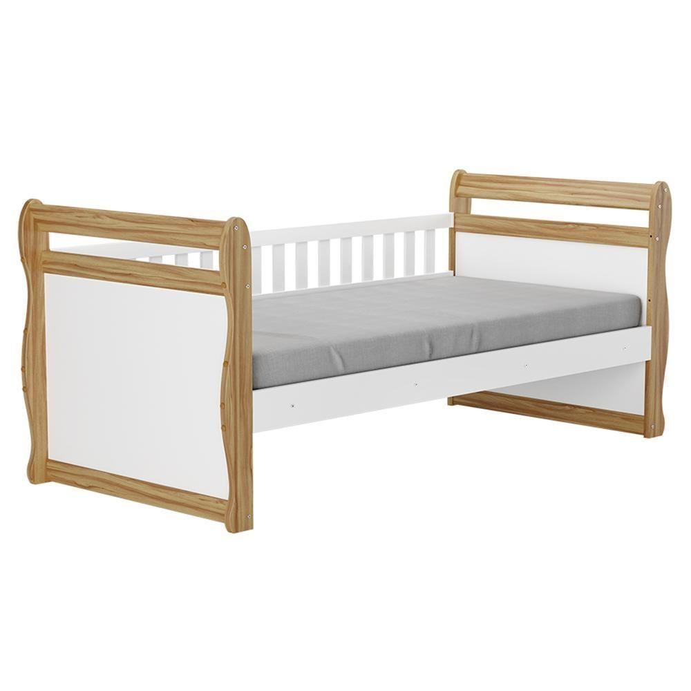 Cama Infantil Solteiro Maria Branco Brilho/amêndoa Com Colchão Light D33 - Móveis Peroba - 1