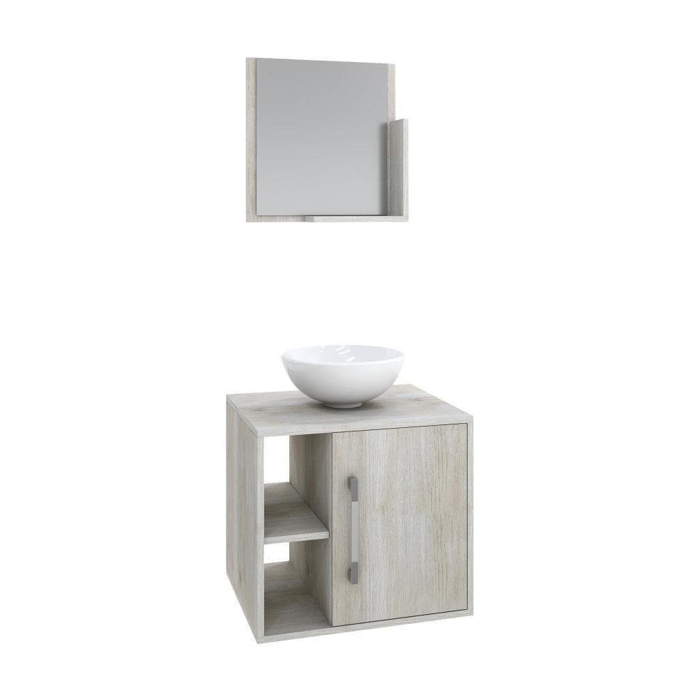 Conjunto Balcão C-cuba R30 E Espelheira Soft 500 Nogal C-preto ônix Snow - 2