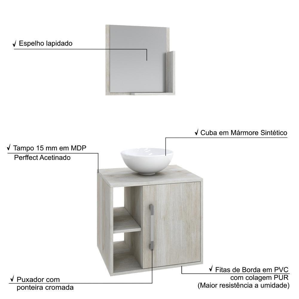 Conjunto Balcão C-cuba R30 E Espelheira Soft 500 Nogal C-preto ônix Snow - 4