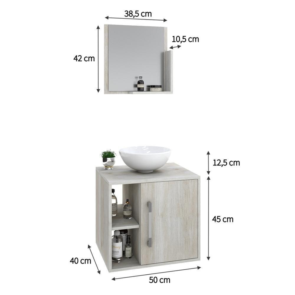 Conjunto Balcão C-cuba R30 E Espelheira Soft 500 Nogal C-preto ônix Snow - 5