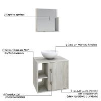 Conjunto Balcão C-cuba R30 E Espelheira Soft 500 Nogal C-preto ônix Snow