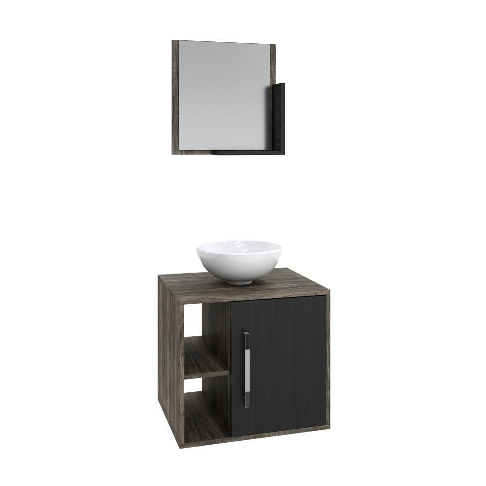 Conjunto Balcão C-cuba R30 E Espelheira Soft 500 Carvalho Dark C-branco Chess Carvalho Dark C-preto ônix - 2