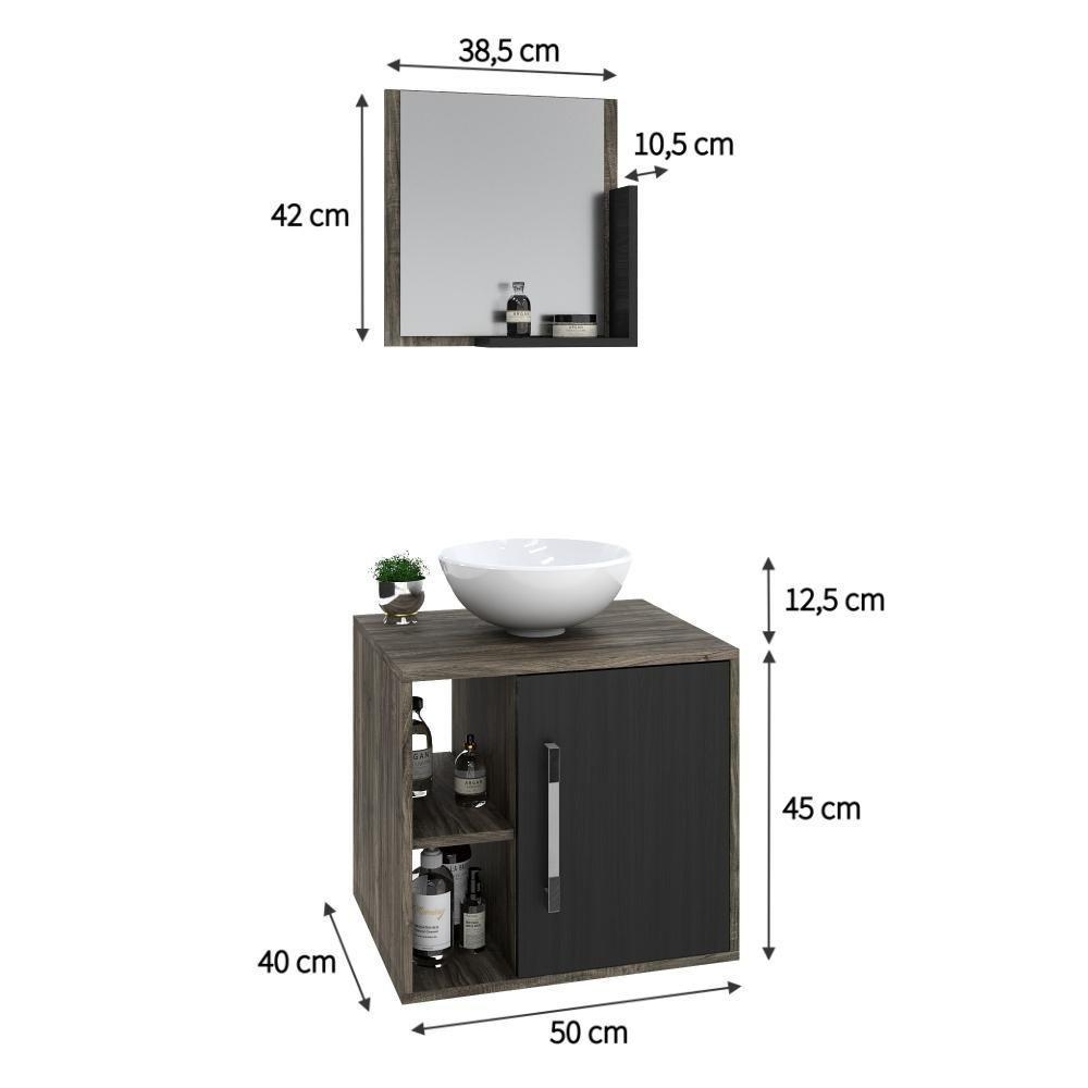Conjunto Balcão C-cuba R30 E Espelheira Soft 500 Carvalho Dark C-branco Chess Carvalho Dark C-preto ônix - 5