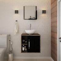 Conjunto Balcão C-cuba R30 E Espelheira Soft 500 Carvalho Dark C-branco Chess Carvalho Dark C-preto ônix - 1