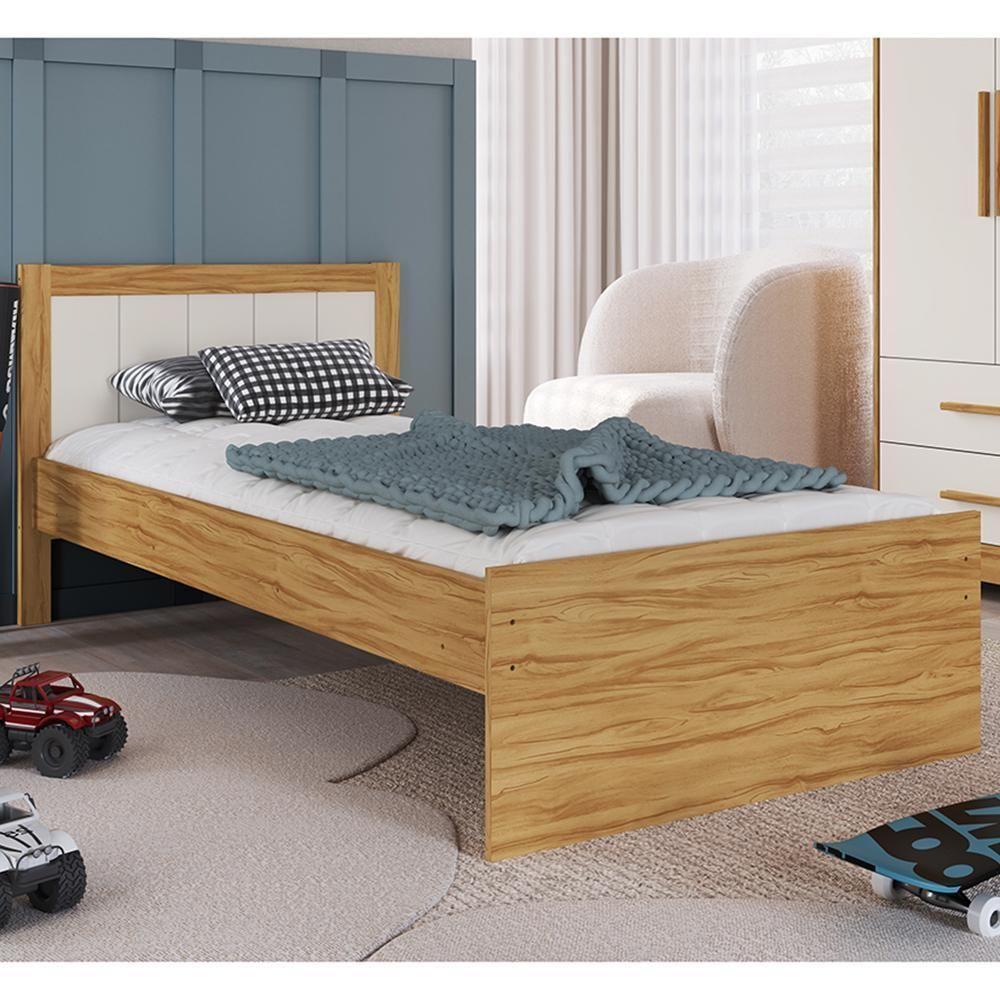 Cama Infantil Solteiro Manu Branco Brilho/amêndoa Com Colchão Light D33 - Móveis Peroba - 2