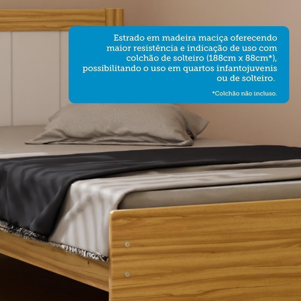Cama Infantil Solteiro Manu Branco Brilho/amêndoa Com Colchão Light D33 - Móveis Peroba - 4