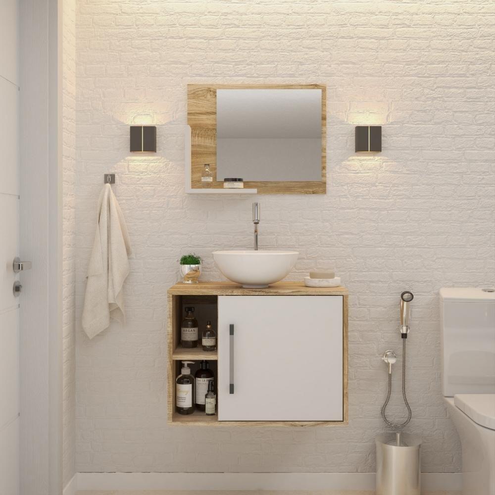 Conjunto Balcão C-cuba R30 E Espelheira Soft 600 Carvalho Carvalho C-branco Chess - 1