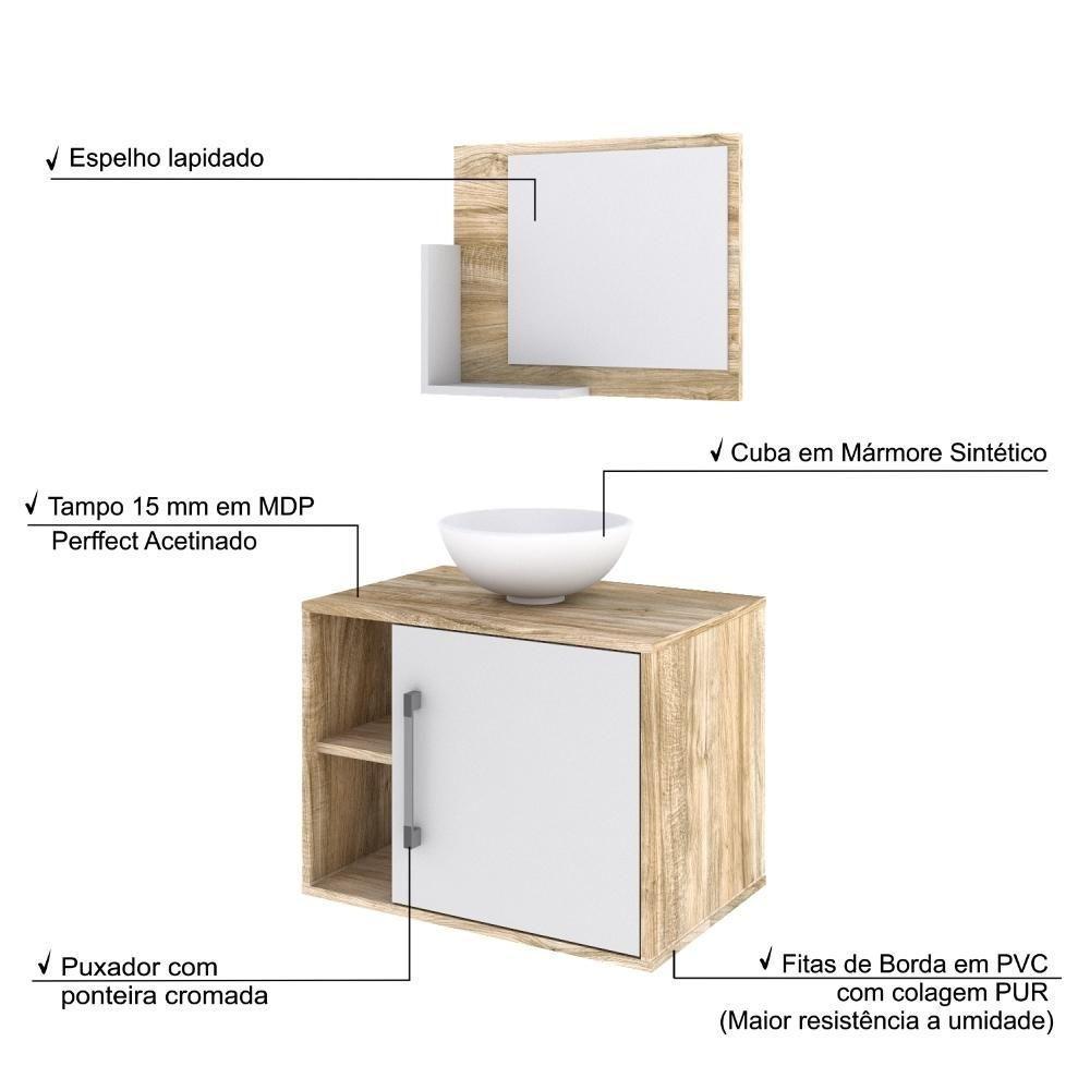 Conjunto Balcão C-cuba R30 E Espelheira Soft 600 Carvalho Carvalho C-branco Chess - 4