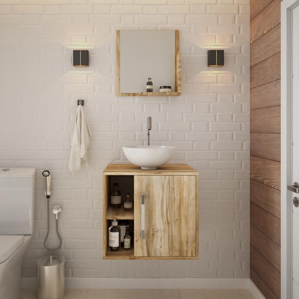 Conjunto Balcão C-cuba R30 E Espelheira Soft 500 Preto Onix C-snow Carvalho - 1