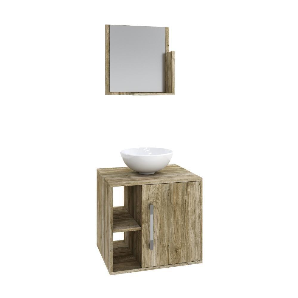 Conjunto Balcão C-cuba R30 E Espelheira Soft 500 Preto Onix C-snow Carvalho - 2