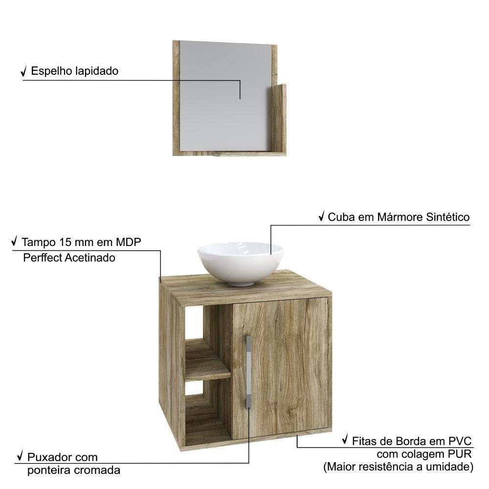 Conjunto Balcão C-cuba R30 E Espelheira Soft 500 Preto Onix C-snow Carvalho - 4