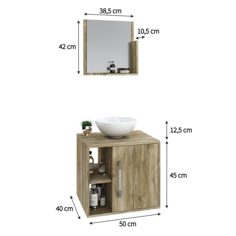 Conjunto Balcão C-cuba R30 E Espelheira Soft 500 Preto Onix C-snow Carvalho - 5