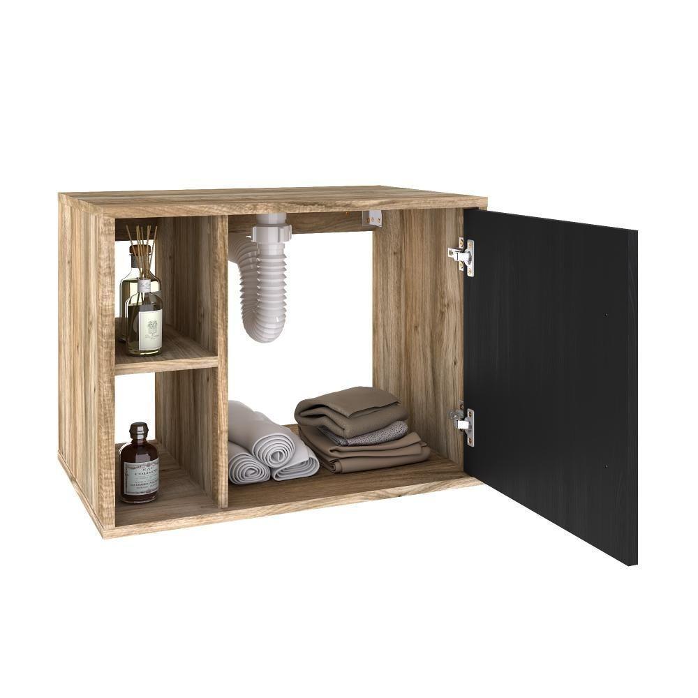 Conjunto Balcão C-cuba R30 E Espelheira Soft 600 Carvalho C-branco Chess Carvalho C-preto ônix - 3