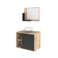 Conjunto Balcão C-cuba R30 E Espelheira Soft 600 Carvalho C-branco Chess Carvalho C-preto ônix - 2