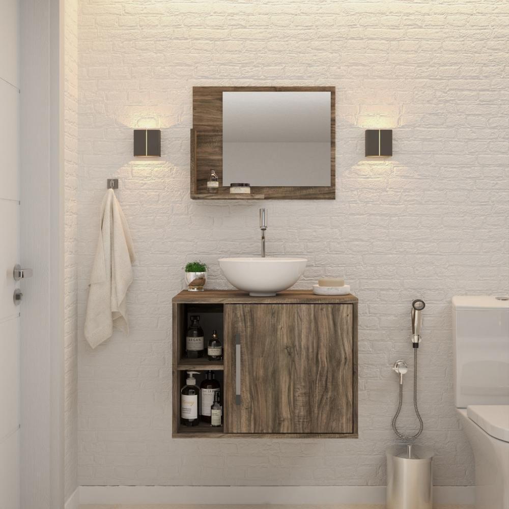 Conjunto Balcão C-cuba R30 E Espelheira Soft 600 Carvalho C-preto ônix Carvalho Dark - 1