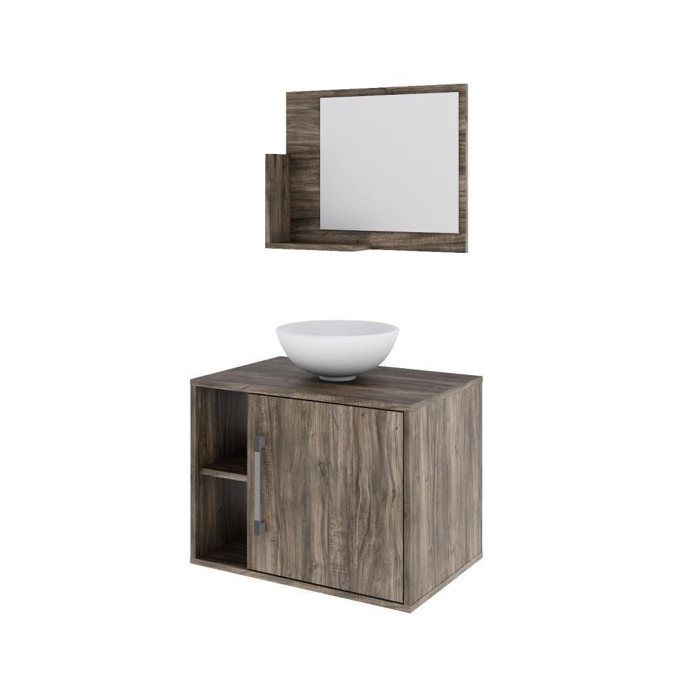 Conjunto Balcão C-cuba R30 E Espelheira Soft 600 Carvalho C-preto ônix Carvalho Dark - 2