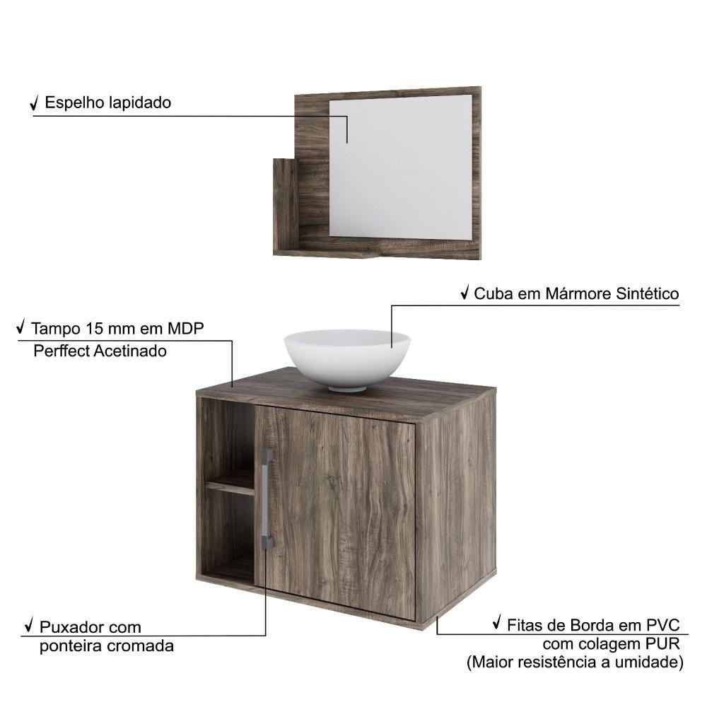 Conjunto Balcão C-cuba R30 E Espelheira Soft 600 Carvalho C-preto ônix Carvalho Dark - 4