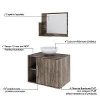 Conjunto Balcão C-cuba R30 E Espelheira Soft 600 Carvalho C-preto ônix Carvalho Dark