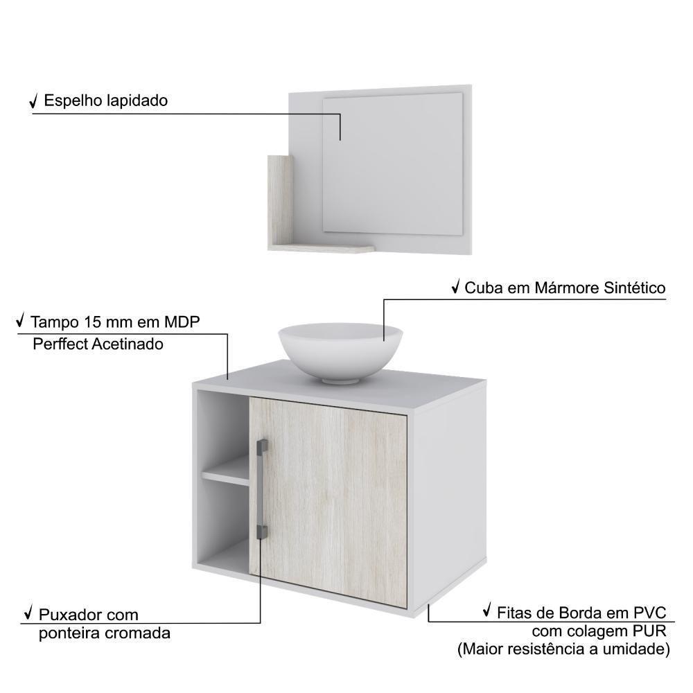 Conjunto Balcão C-cuba R30 E Espelheira Soft 600 Branco Chess C-preto ônix Branco Chess C-snow - 4