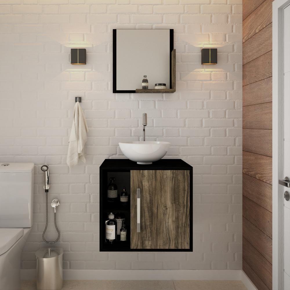 Conjunto Balcão C-cuba R30 E Espelheira Soft 500 Preto ônix C-carvalho Preto ônix C-carvalho Dark - 1