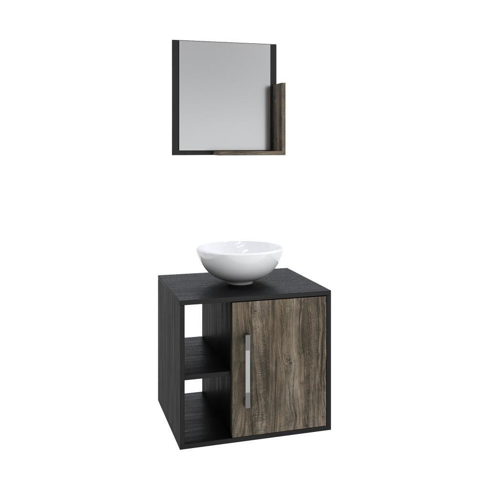 Conjunto Balcão C-cuba R30 E Espelheira Soft 500 Preto ônix C-carvalho Preto ônix C-carvalho Dark - 2