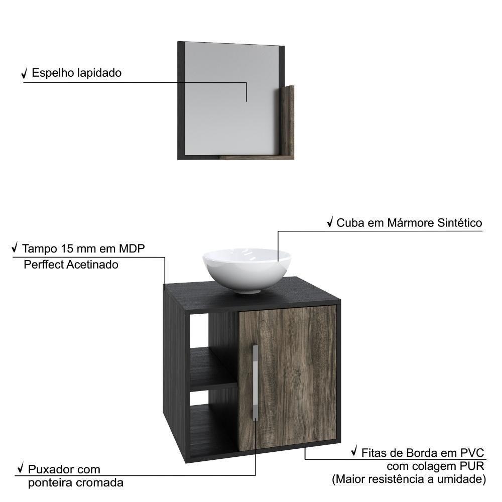 Conjunto Balcão C-cuba R30 E Espelheira Soft 500 Preto ônix C-carvalho Preto ônix C-carvalho Dark - 4