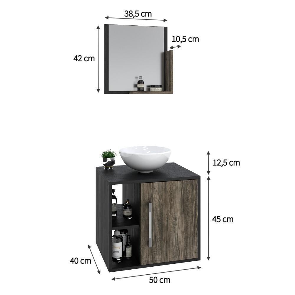 Conjunto Balcão C-cuba R30 E Espelheira Soft 500 Preto ônix C-carvalho Preto ônix C-carvalho Dark - 5