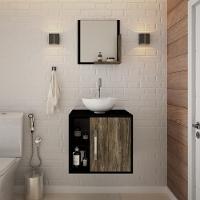 Conjunto Balcão C-cuba R30 E Espelheira Soft 500 Preto ônix C-carvalho Preto ônix C-carvalho Dark - 1