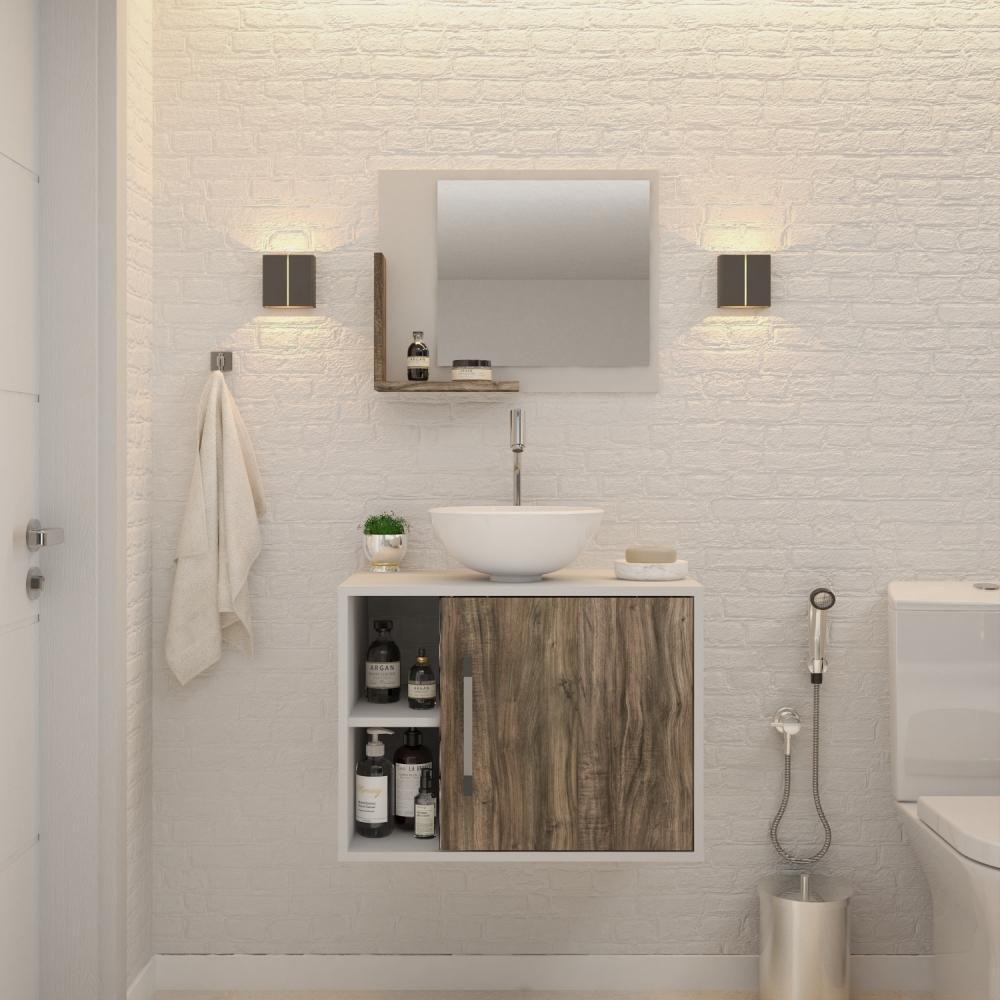 Conjunto Balcão C-cuba R30 E Espelheira Soft 600 Branco Chess C-carvalho Branco Chess C-carvalho Dark - 1