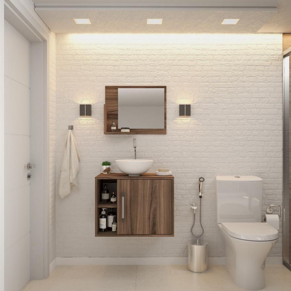 Conjunto Balcão C-cuba R30 E Espelheira Soft 600 Carvalho Dark C-preto ônix Nogal - 1