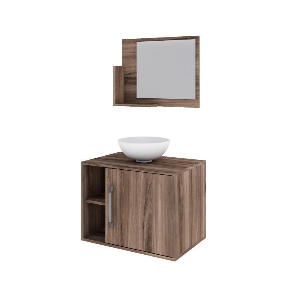 Conjunto Balcão C-cuba R30 E Espelheira Soft 600 Carvalho Dark C-preto ônix Nogal - 2