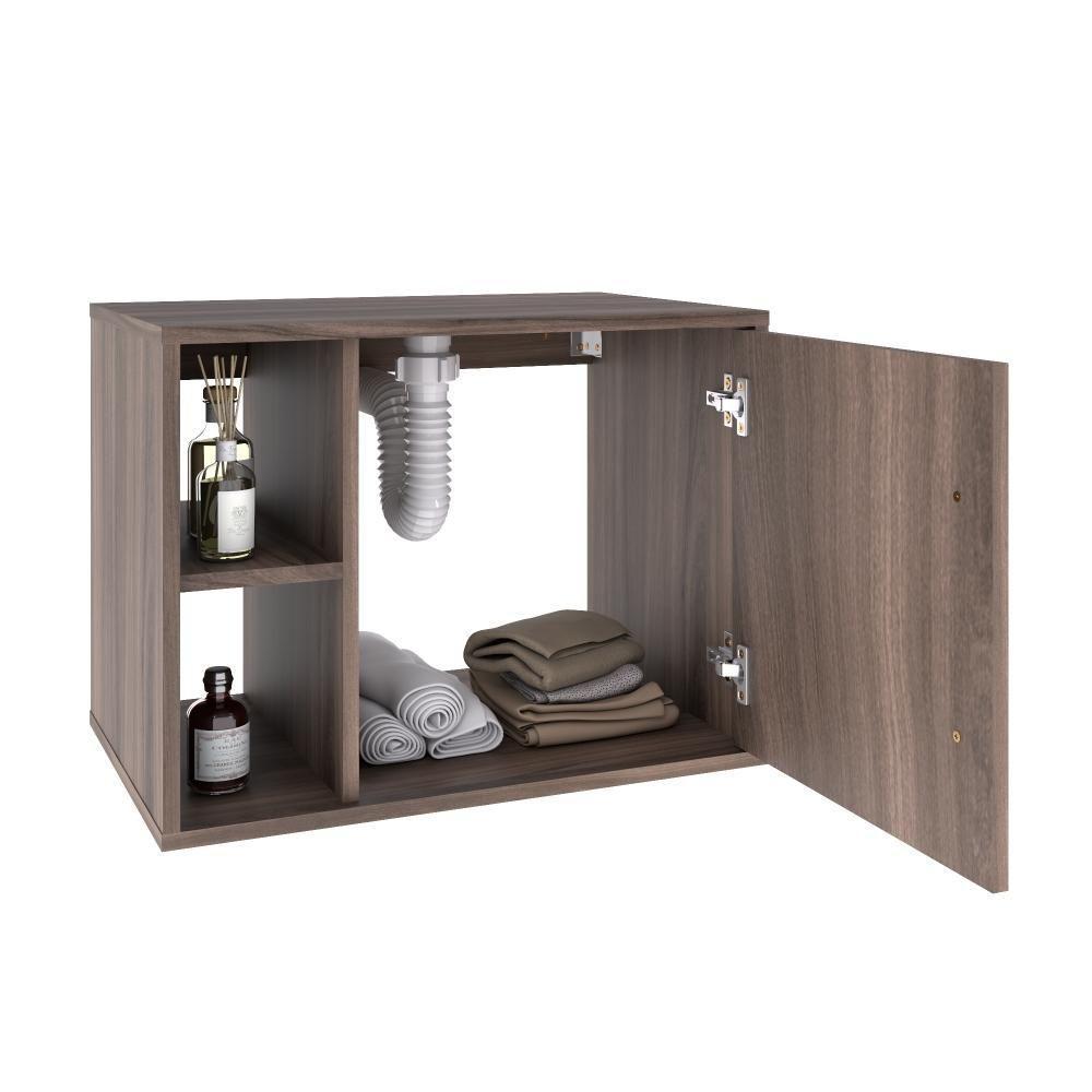 Conjunto Balcão C-cuba R30 E Espelheira Soft 600 Carvalho Dark C-preto ônix Nogal - 3