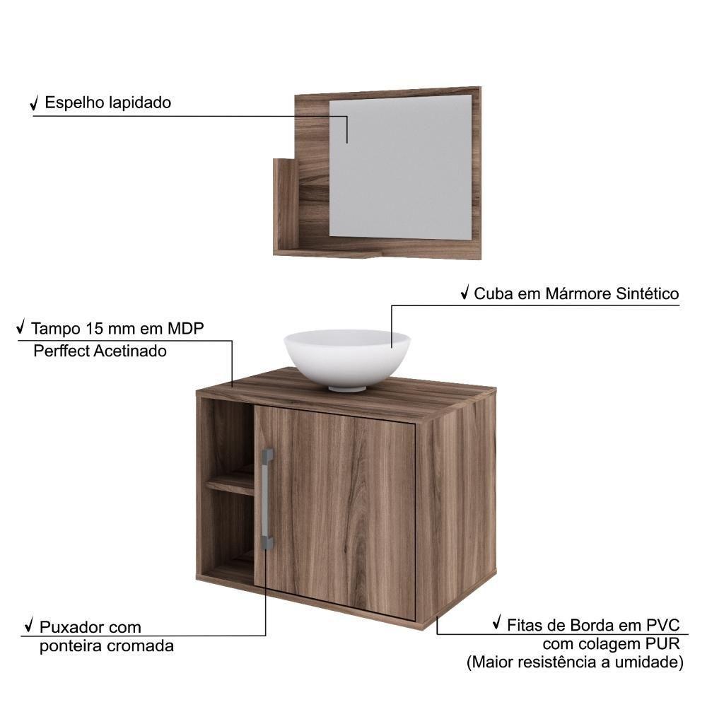 Conjunto Balcão C-cuba R30 E Espelheira Soft 600 Carvalho Dark C-preto ônix Nogal - 4
