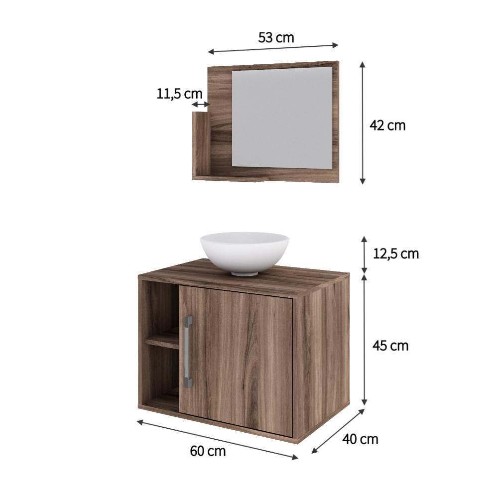 Conjunto Balcão C-cuba R30 E Espelheira Soft 600 Carvalho Dark C-preto ônix Nogal - 5