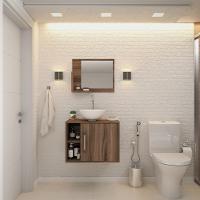 Conjunto Balcão C-cuba R30 E Espelheira Soft 600 Carvalho Dark C-preto ônix Nogal - 1