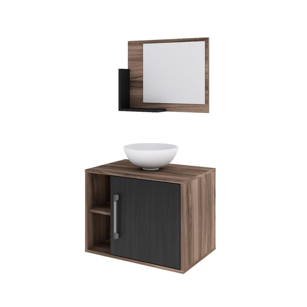 Conjunto Balcão C-cuba R30 E Espelheira Soft 600 Nogal C-branco Chess Nogal C-preto ônix - 2