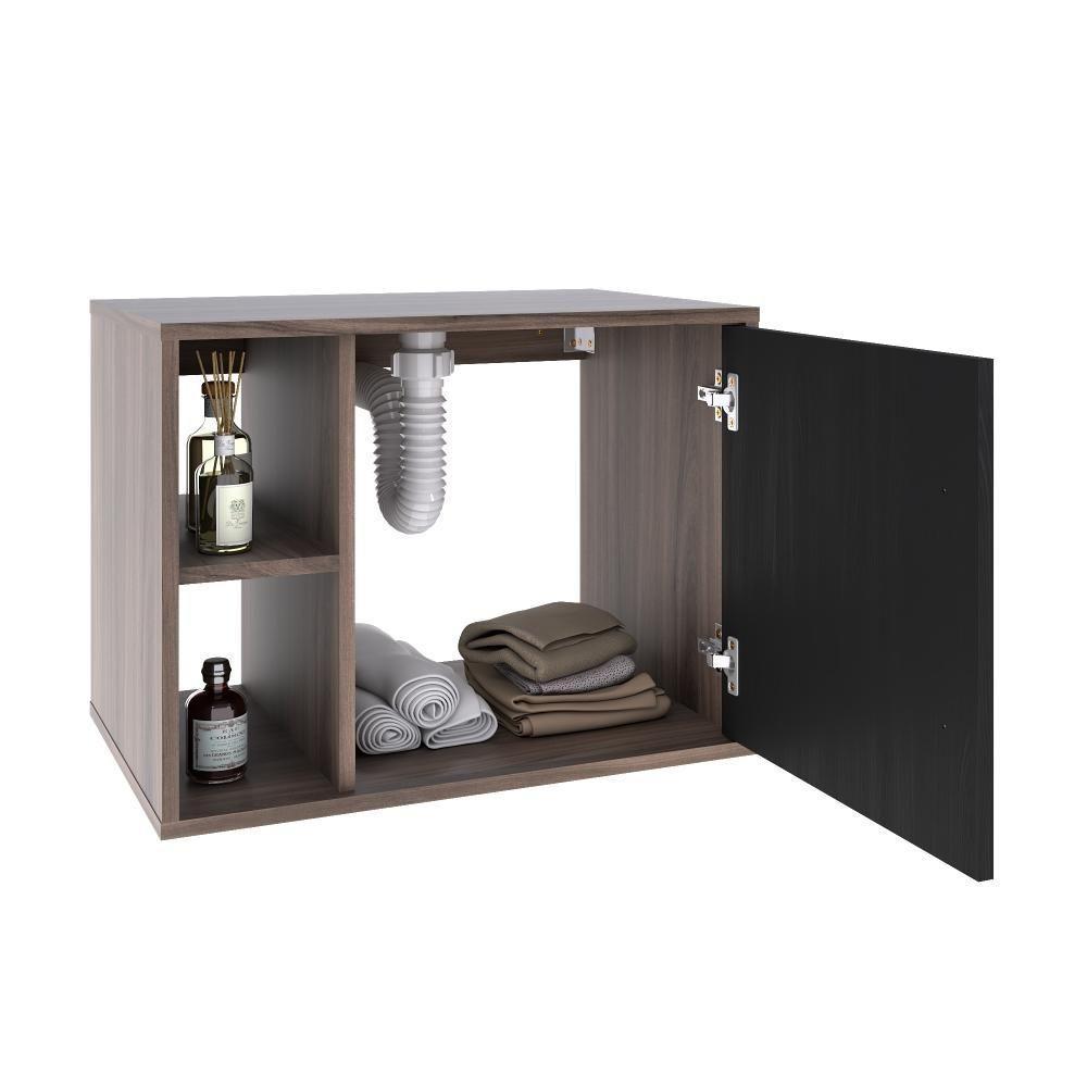 Conjunto Balcão C-cuba R30 E Espelheira Soft 600 Nogal C-branco Chess Nogal C-preto ônix - 3