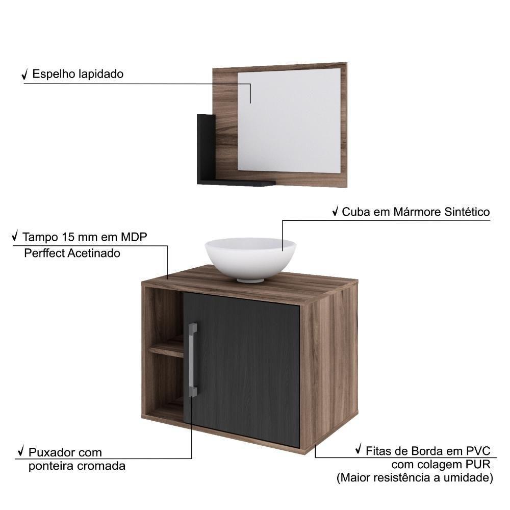 Conjunto Balcão C-cuba R30 E Espelheira Soft 600 Nogal C-branco Chess Nogal C-preto ônix - 4