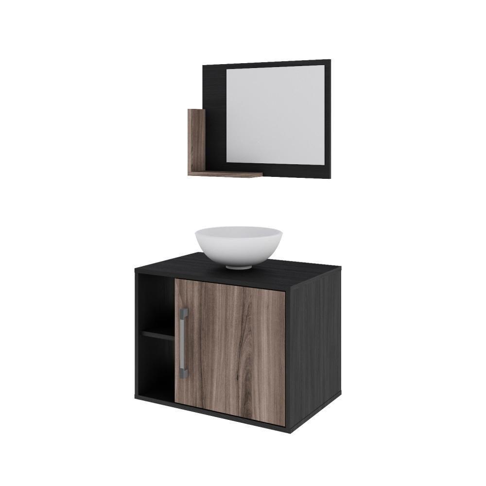 Conjunto Balcão C-cuba R30 E Espelheira Soft 600 Preto ônix C-carvalho Dark Preto ônix C-nogal - 2