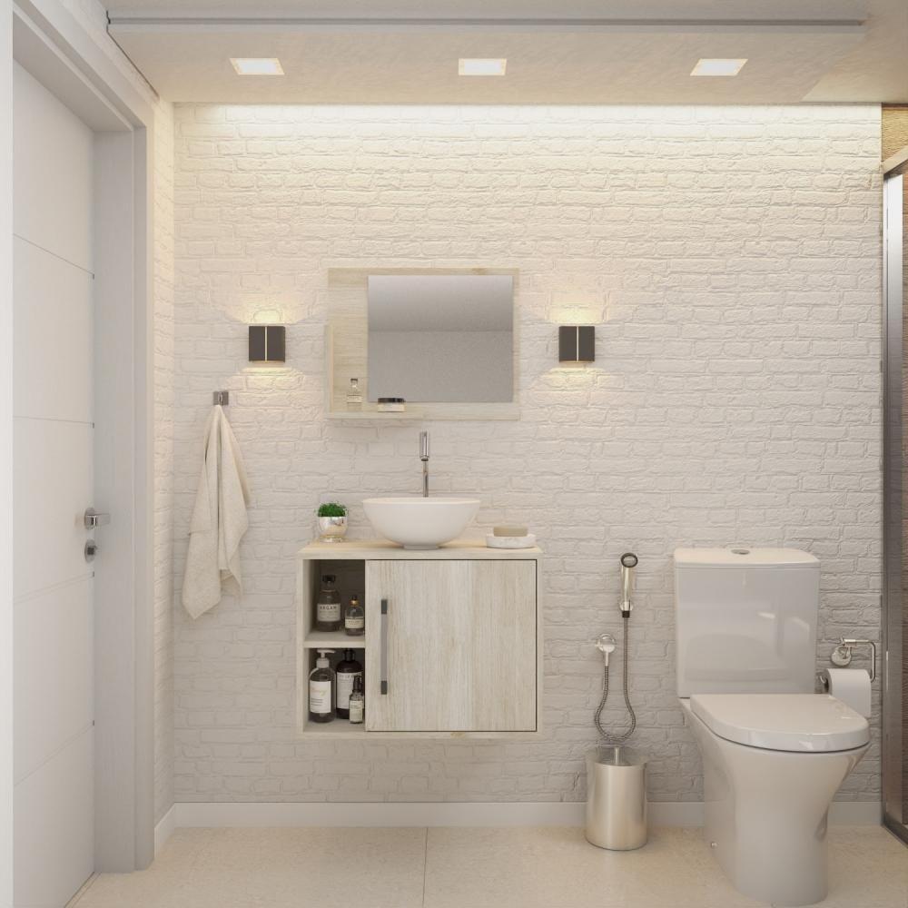 Conjunto Balcão C-cuba R30 E Espelheira Soft 600 Nogal C-preto ônix Snow - 1