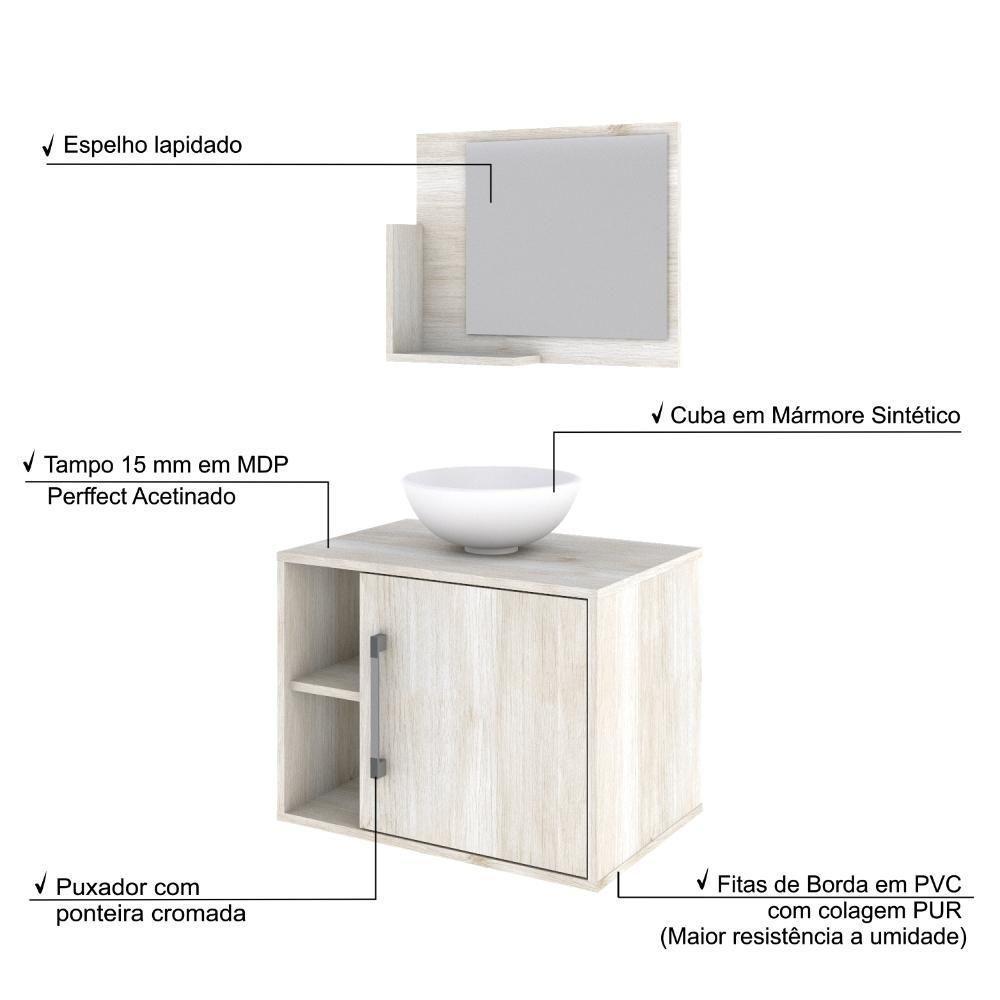 Conjunto Balcão C-cuba R30 E Espelheira Soft 600 Nogal C-preto ônix Snow - 4